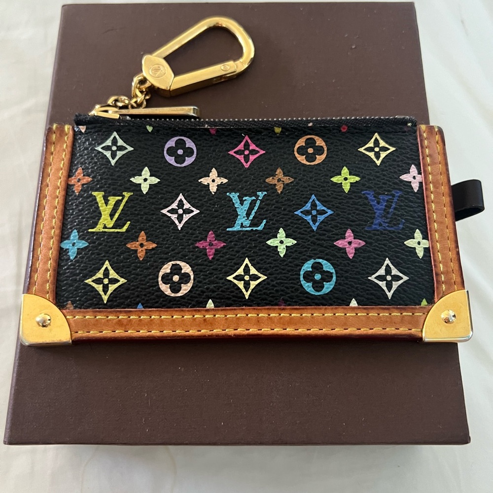 AUTH Louis Vuitton Black/Multicolor Pochette Cles Coin Purse Keychain (+bag+box)